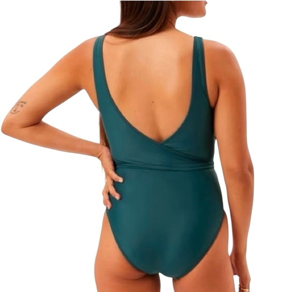 Girlfriend Collective Isla Wrap Tie One Piece Swimsuit Teal Size Large - Picture 2 of 7
